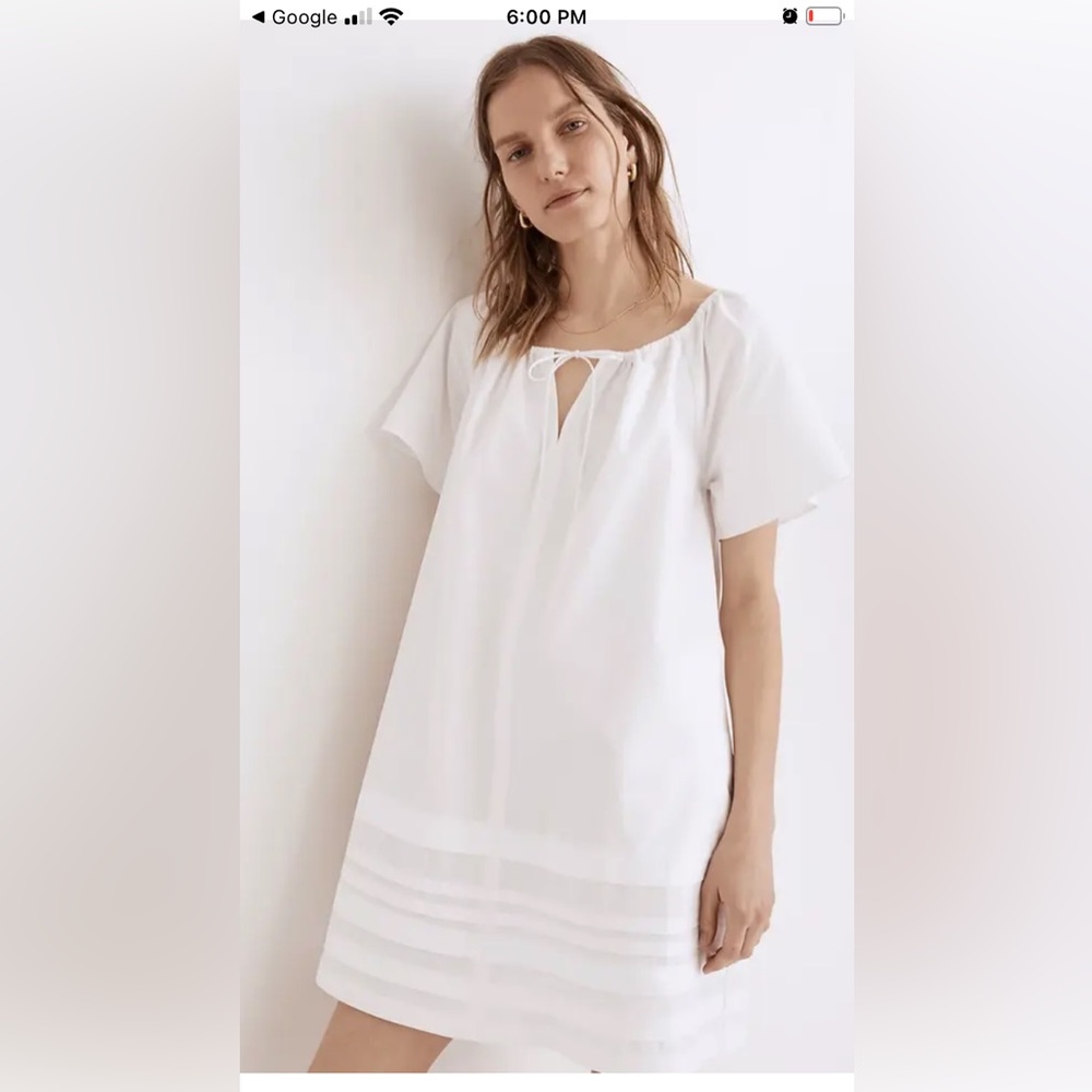 Madewell Women's Poplin Flutter Sleeve Pintuck Mini Dress White Size L